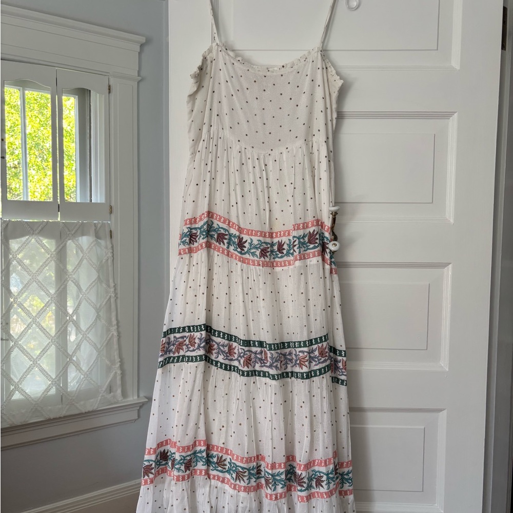 Oliphant white Polka Dot Maxi Dress with Colorful Stripes XL
